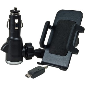Universal In-Car Phone Mount & DC Power Adapter w/USB Micro-B Co