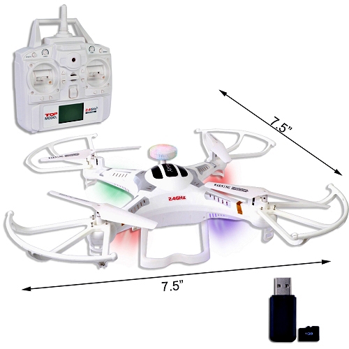 Quadcopter Drone (7.5") w/Camera, LED Lights & Flip - 2.4GHz 6-C - Click Image to Close
