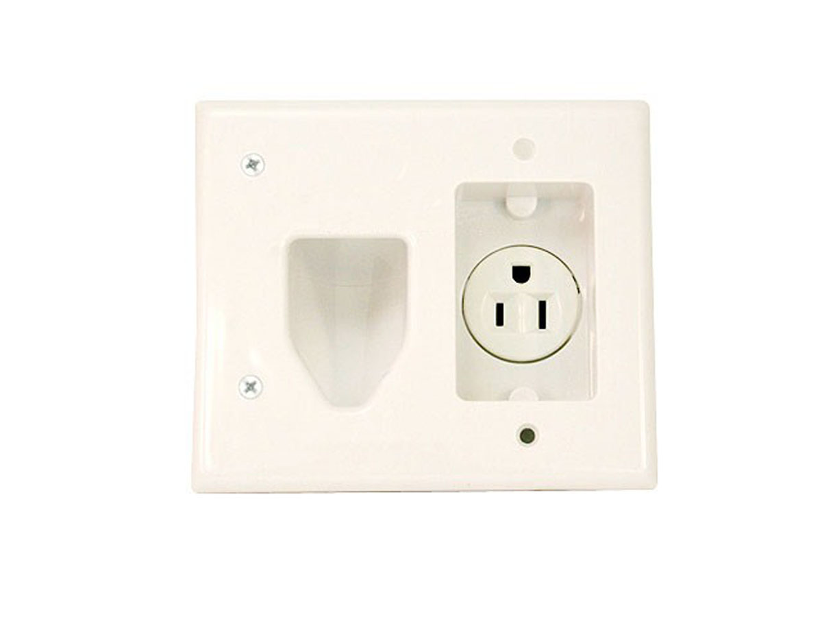 Recessed Low Voltage Cable Wall Plate w/ Recessed Power