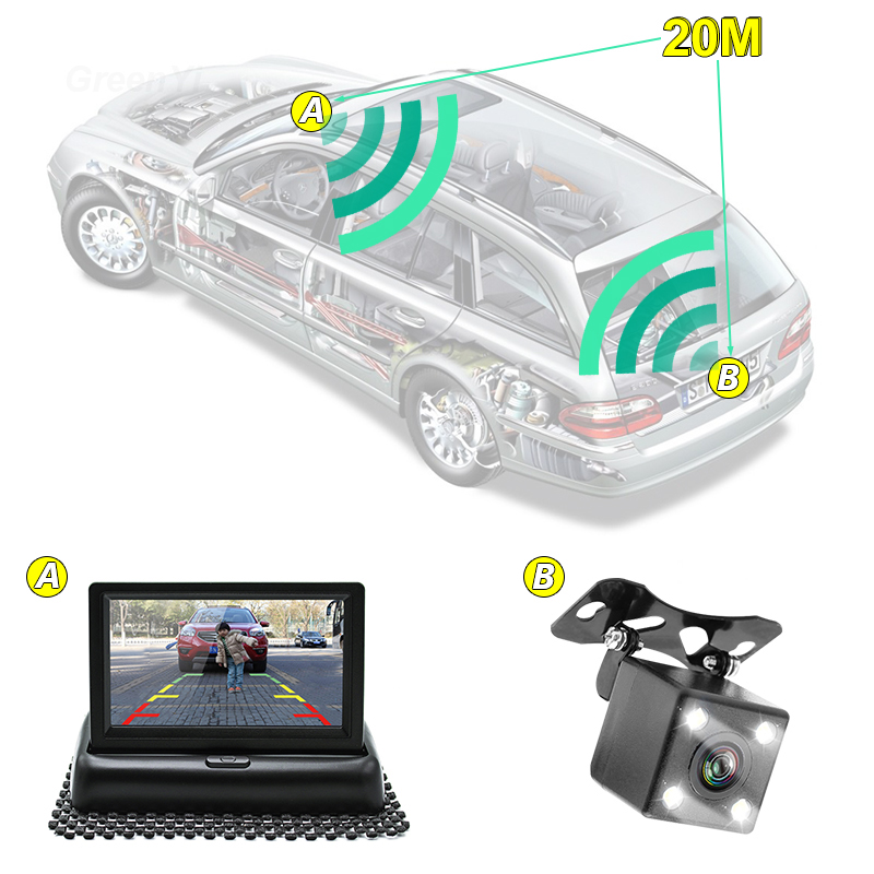 Wireless Rear View Camera With Folding Monitor For Cars Trucks