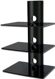 - 3 Tier Wall Mount Shelf Unit Black for DVD / Receiver / STB